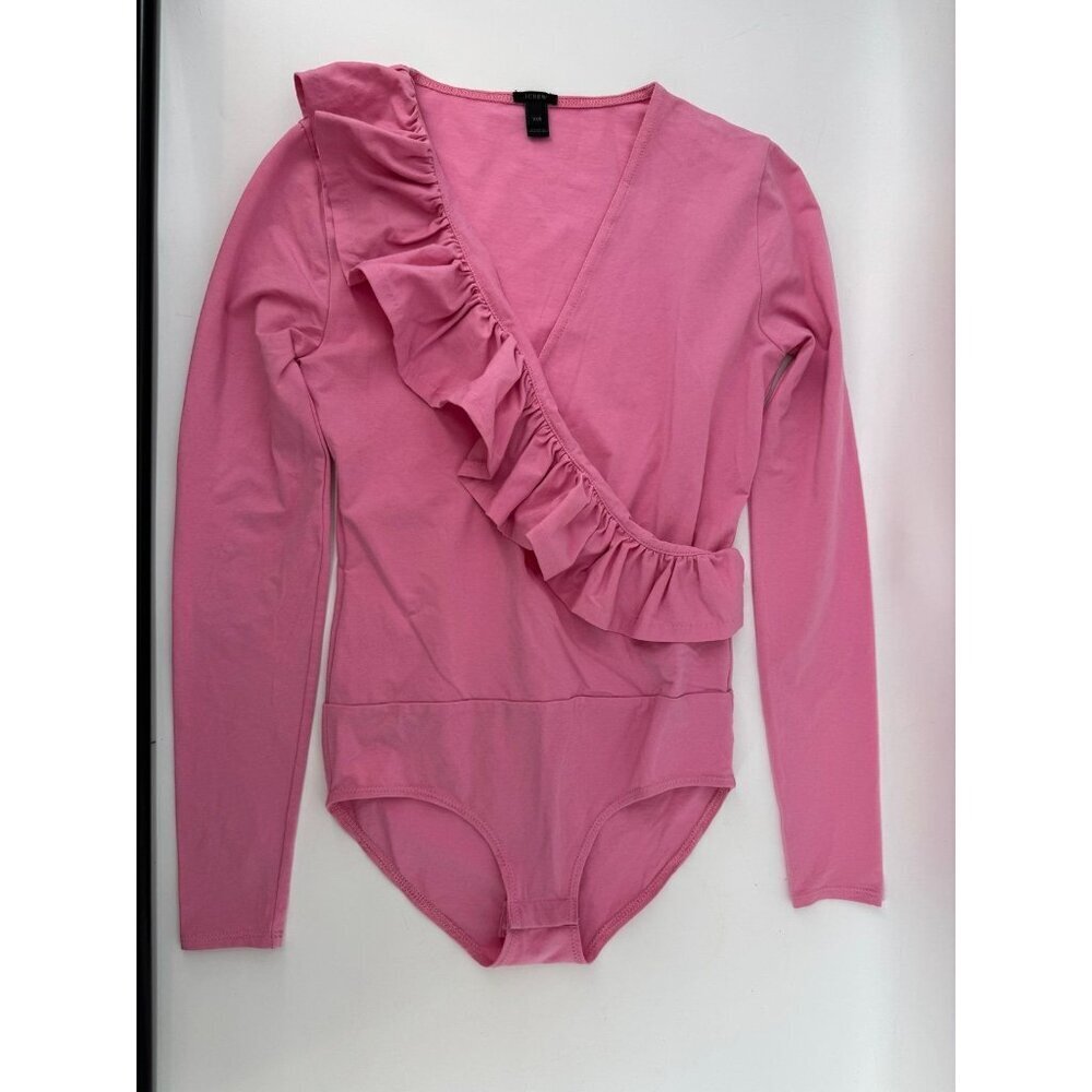 J.Crew Pink Ruffle-Front Wrap V-Neck Bodysuit XXS